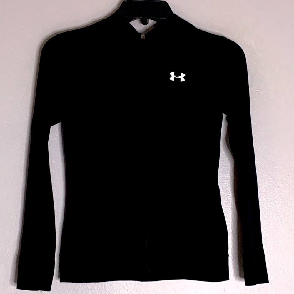 Under Armour black hooded running performance zip up youth activewear medium